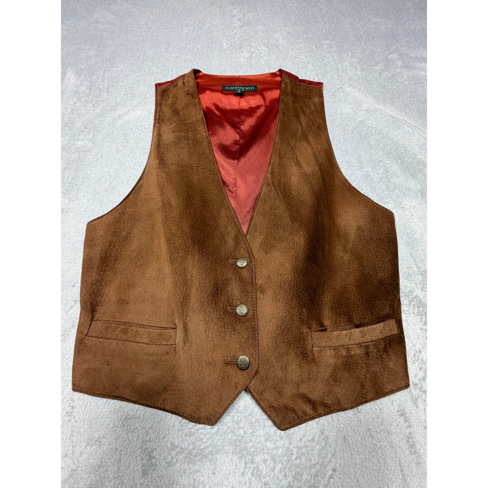 Vintage Bushwacker USA Brown Suede Leather Vest Size Medium Western Boho 90s